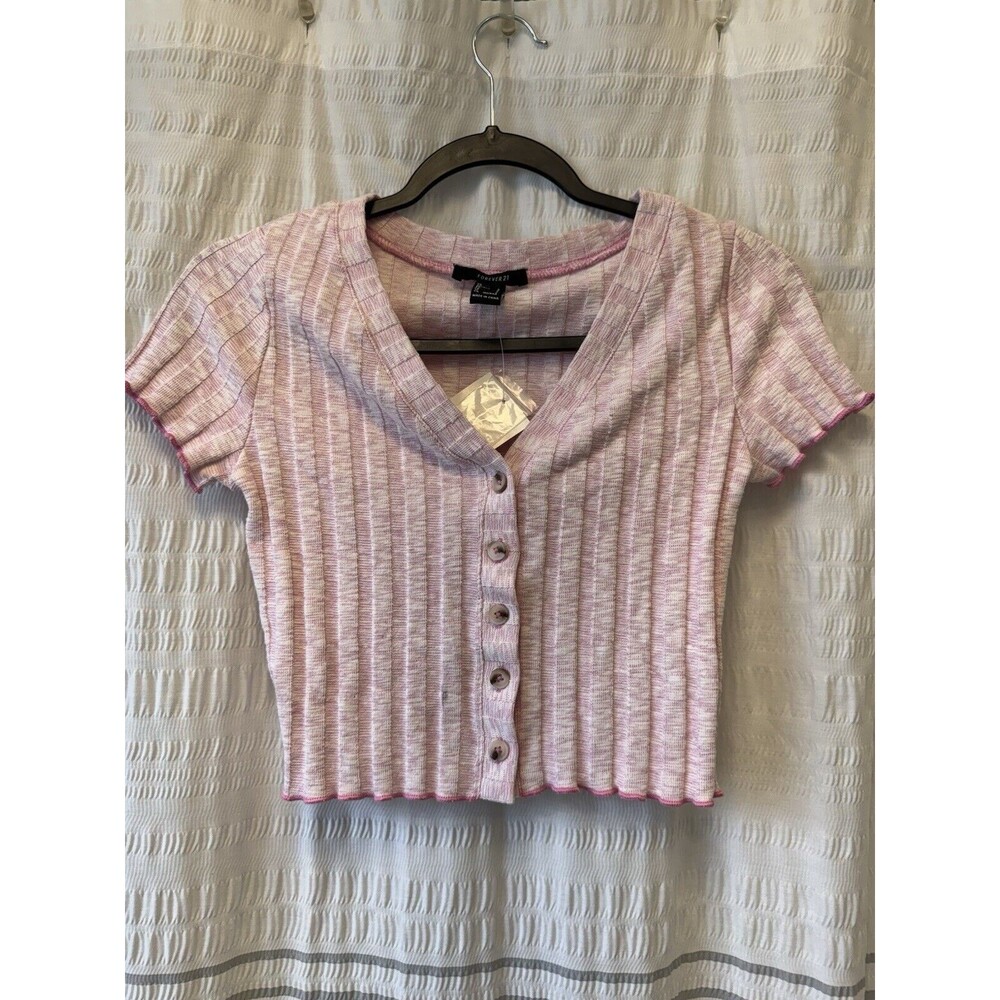 Forever 21 purple Ribbed Button Front Crop Top‎ Sz Small knit button school city